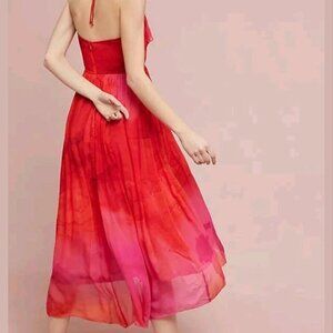 Anthropologie Cascade Halter Dress by Tracy Reese 00P red pink dress